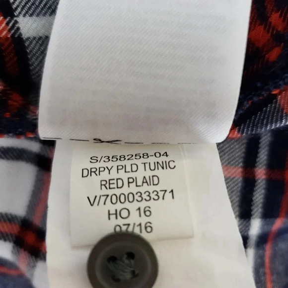 GAP Tunic Top Red Plaid Long Sleeve Collared V Neck Long Shirt - Picture 6 of 6